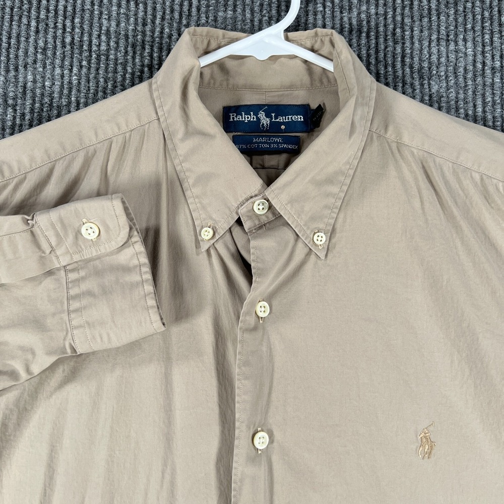 Ralph Lauren Shirt Mens Large Brown Long Sleeve Button Down Marlowe Fit Preppy